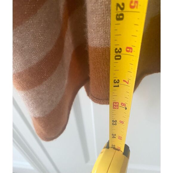 Halogen 100% Cashmere Strip Border Poncho in Tan O/S - Picture 7 of 8